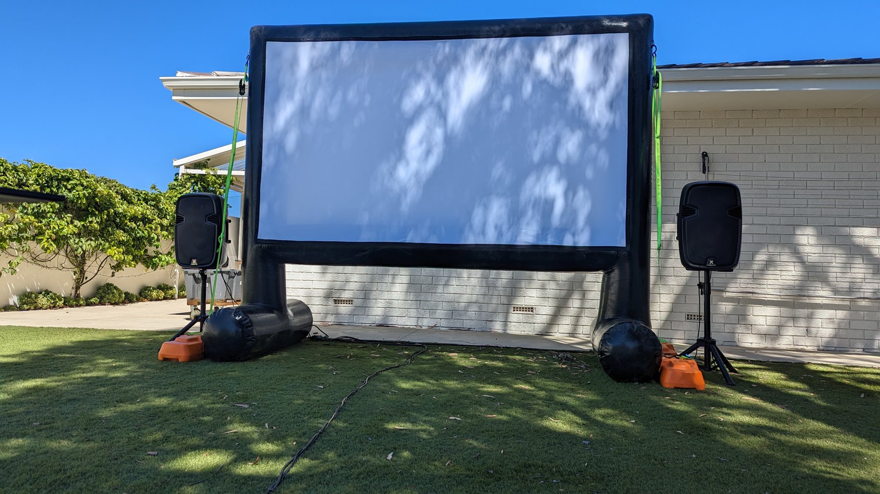 Inflatable movie screen and speakers ready for a movie night under the stars in Perth