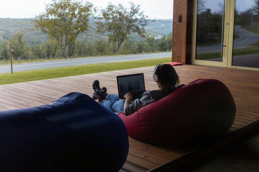 Bean bags used outdoors on a deck