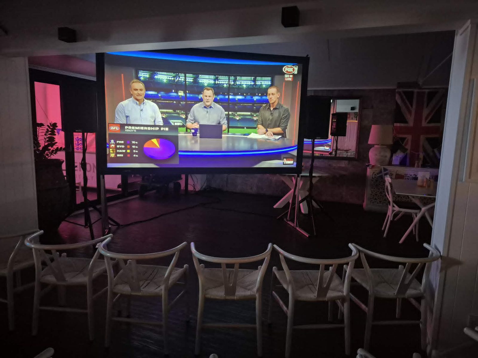 Perth Pop-Up Movies cinema screen set up at an indoor venue