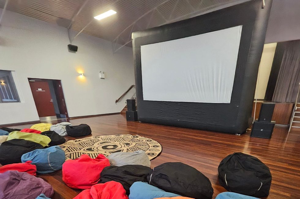 5m community outdoor cinema screen set up for an event in Perth