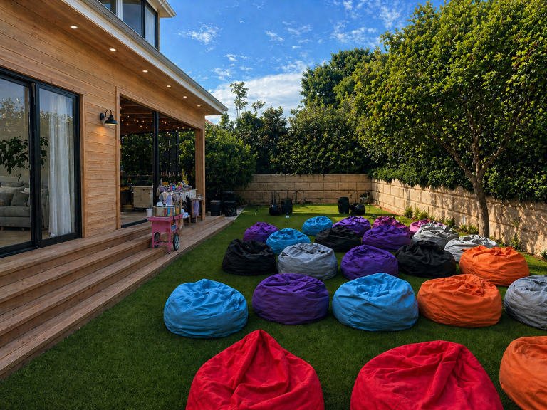 Bean bag hire Perth — 250L adult-sized bean bags in multiple colours for outdoor cinema nights