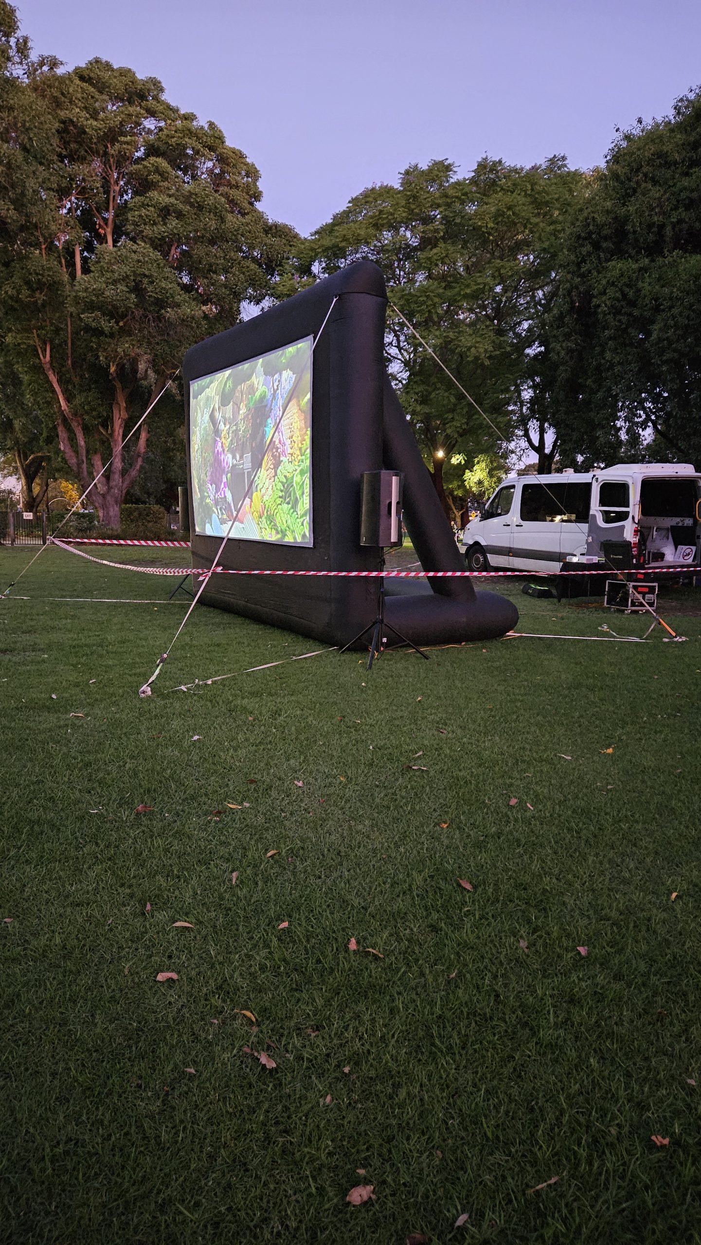 Community outdoor cinema screening in Melville — 5m community screen setup