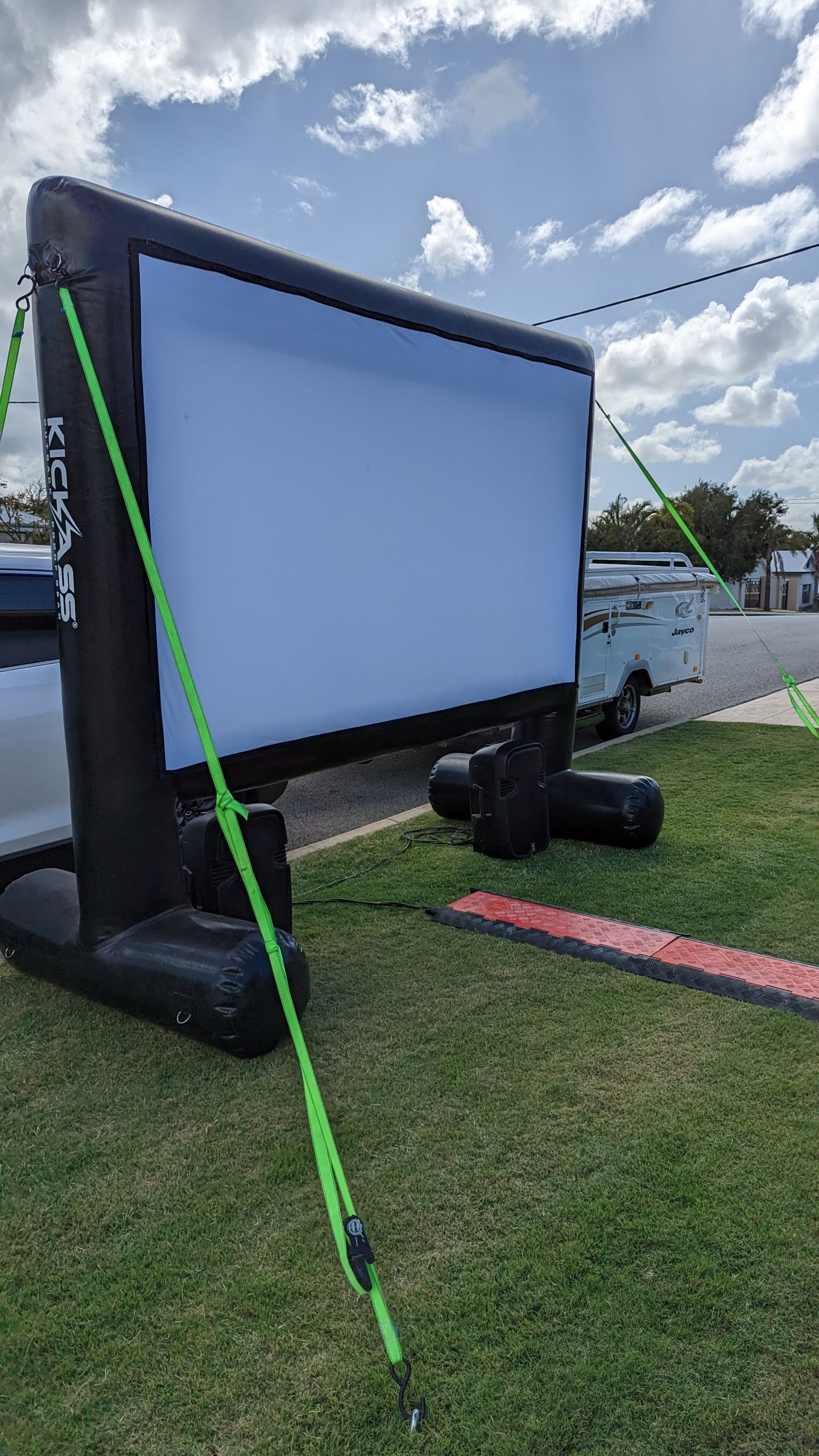 Outdoor cinema at a Perth wedding venue at night