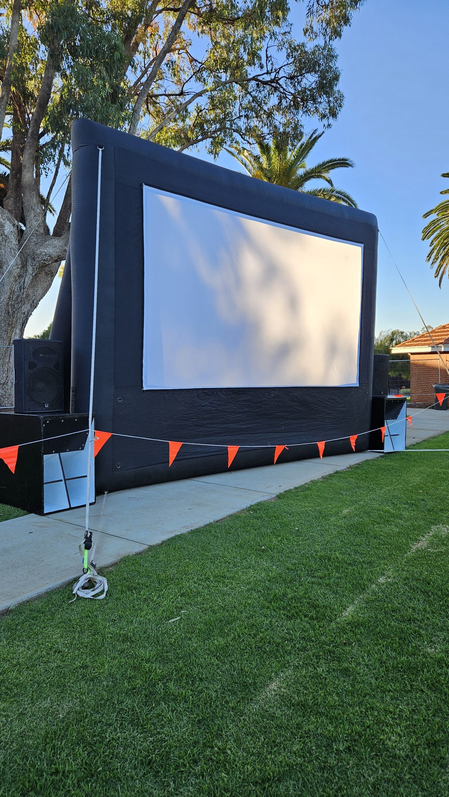 Outdoor cinema hire Fremantle Perth — large screen event setup at night in Fremantle WA